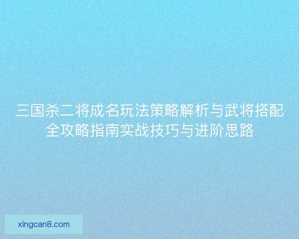 三国杀二将成名玩法策略解析与武将搭配全攻略指南实战技巧与进阶思路
